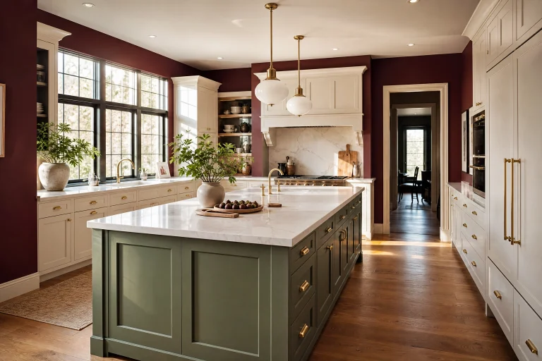 Designing Cozy and Luxurious Kitchens with Deep Burgundy Walls