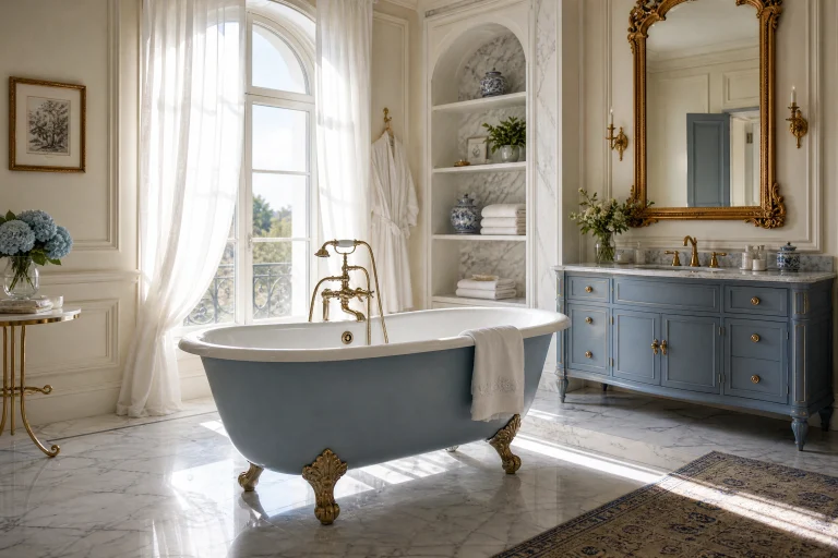 Designing Elegant and Serene Bathrooms with Soft French Blue Tones